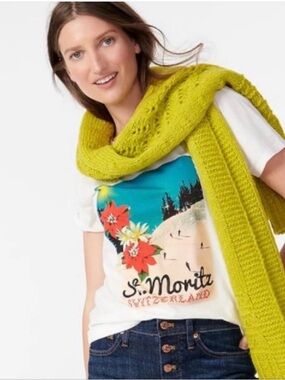 J Crew St Moritz Graphic Tee T Shirt White Size M Short Sleeve Crewneck